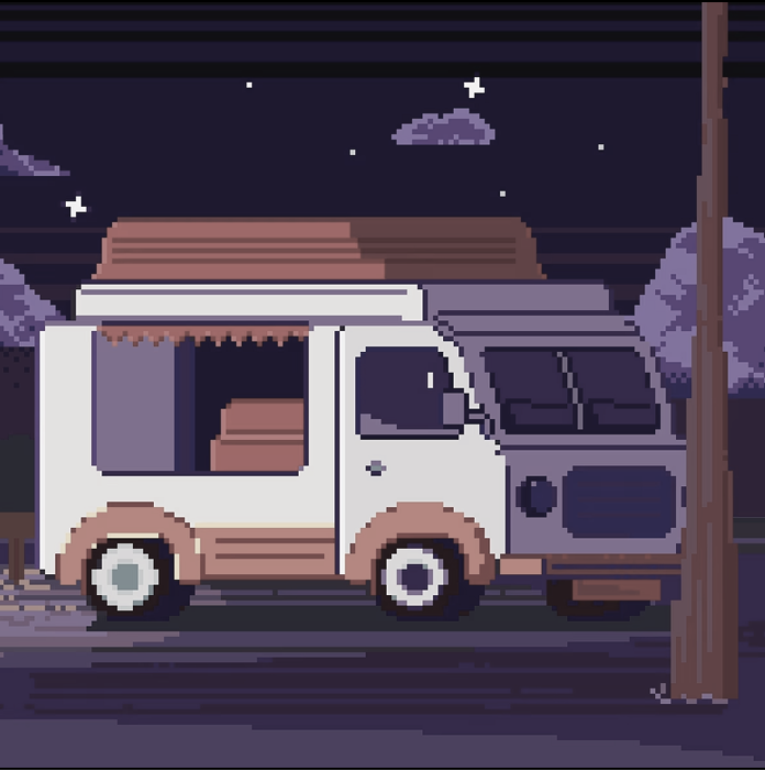 Движущийся автомобиль в мультяшном стиле на цветном фоне