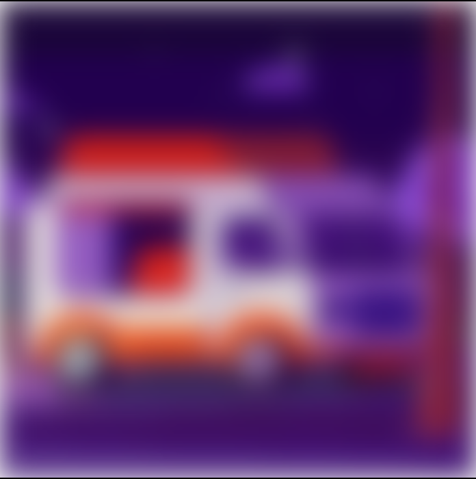 Движущийся автомобиль в мультяшном стиле на цветном фоне